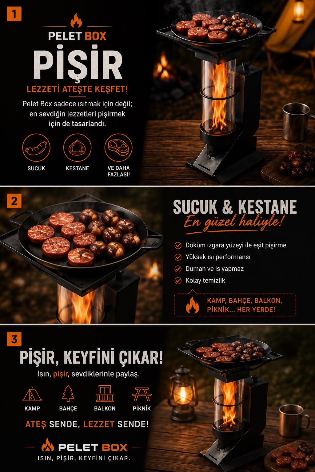 Pelet Box | Taşınabilir Pelet Soba & Pişirme Ünitesi (1 kg pelet hediyeli )